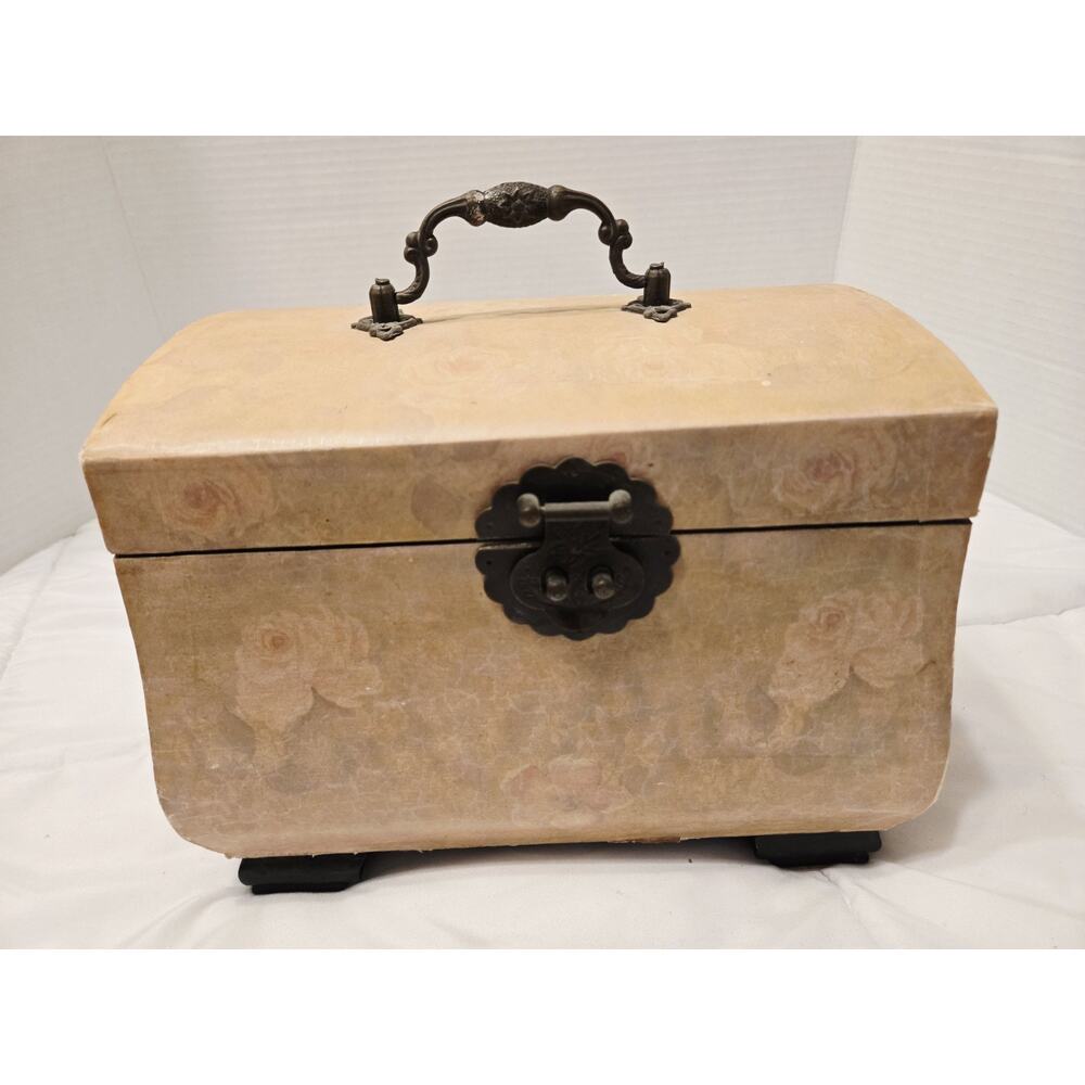 Vtg Trinket Jewerly Box Medium Sz Sturdy Victorian Antique Style Make Up case
